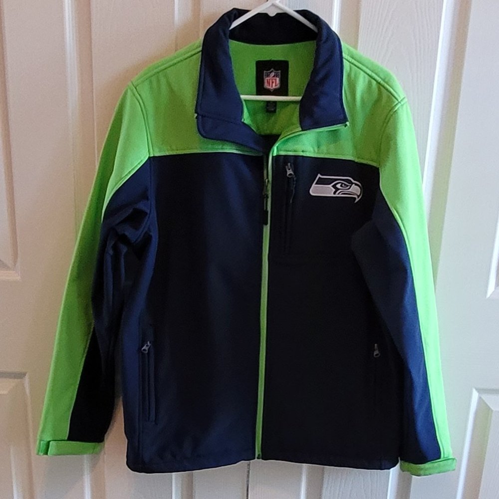 NFL Navy and Neon Green Seattle Seahawks Full-Zip Jacket - Can be Unisex